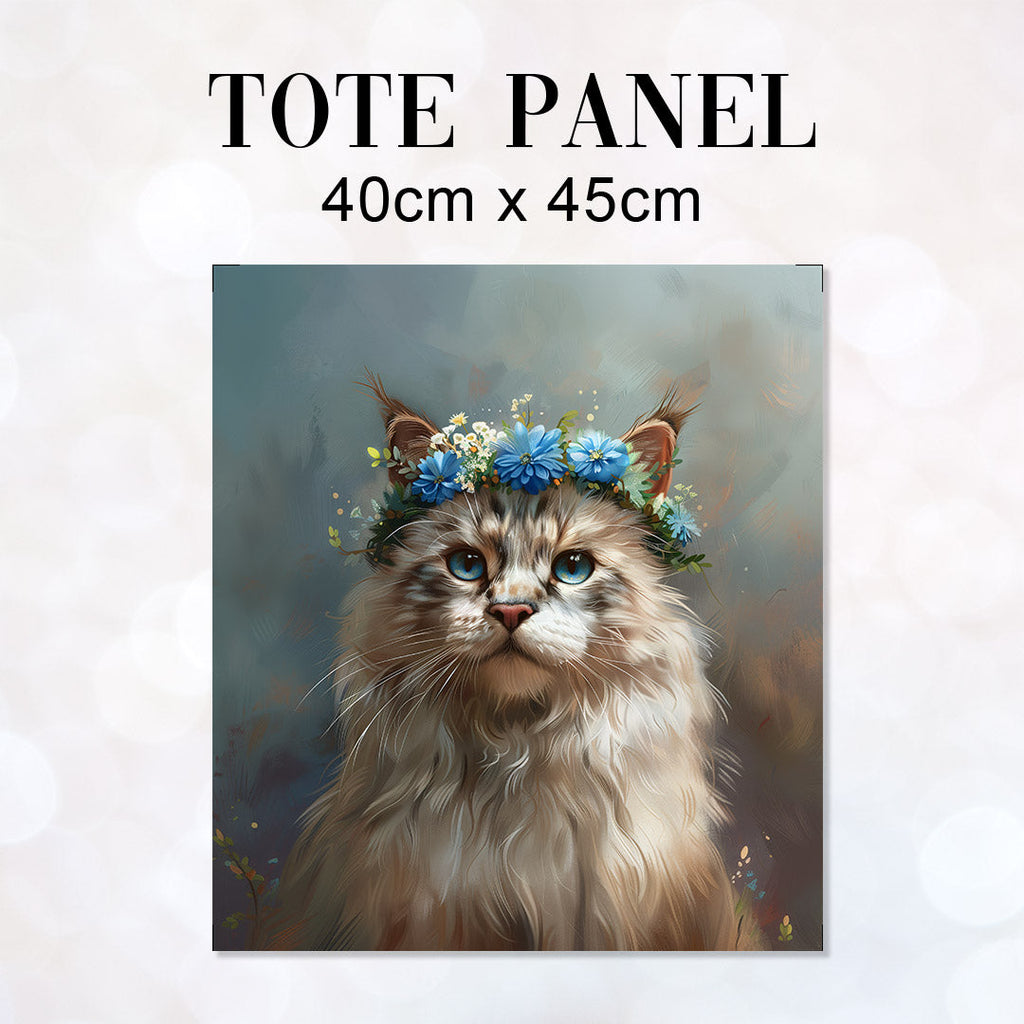 TOTE Floral Headband Ragdoll Cat Blue Fabric Bag Panel TP-388