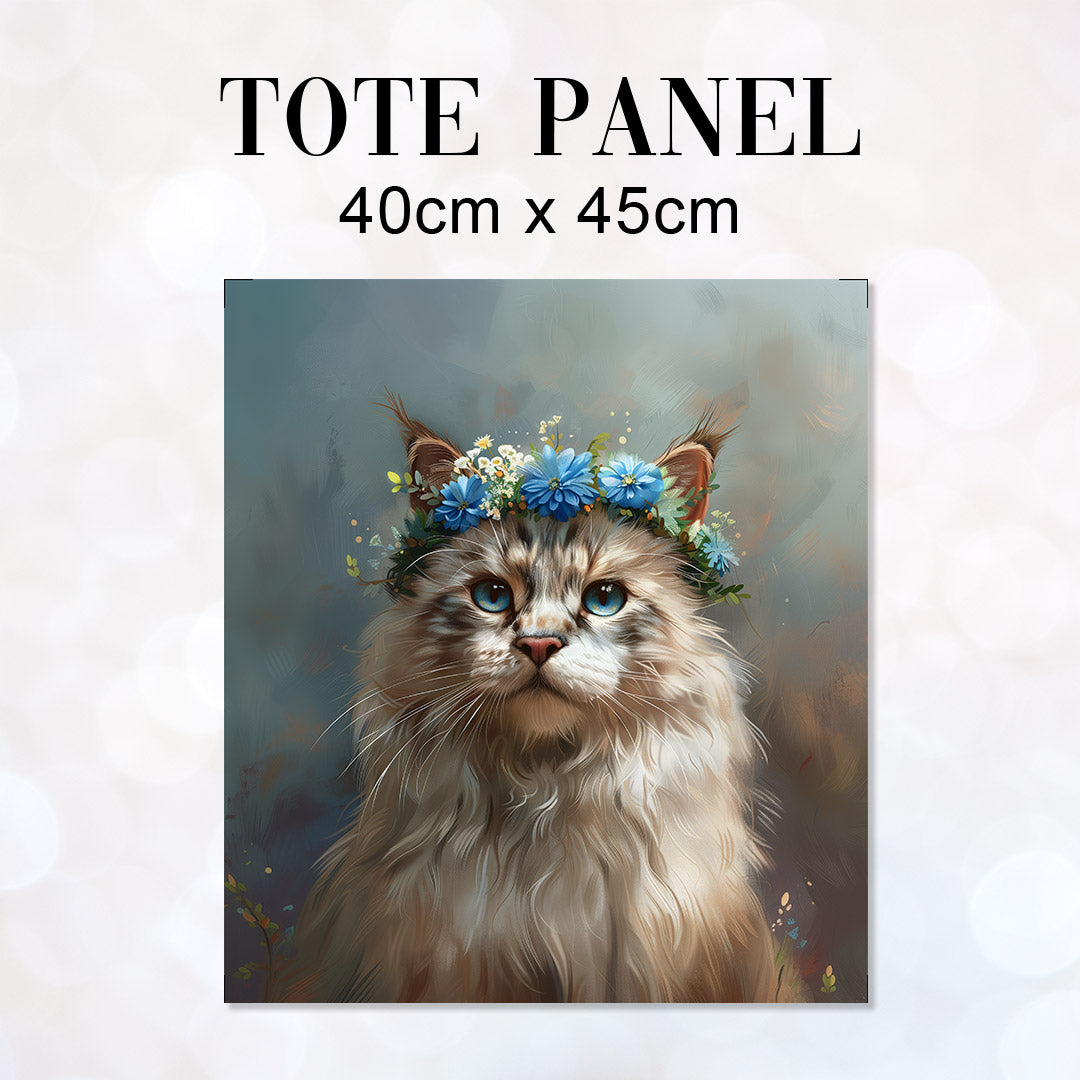 TOTE Floral Headband Ragdoll Cat Blue Fabric Bag Panel TP-388