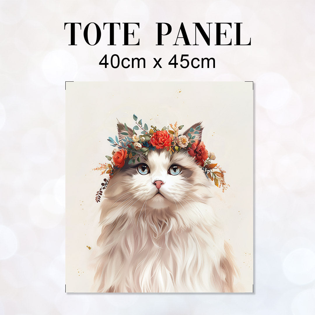 TOTE Floral Headband Ragdoll Cat Fabric Bag Panel TP-389
