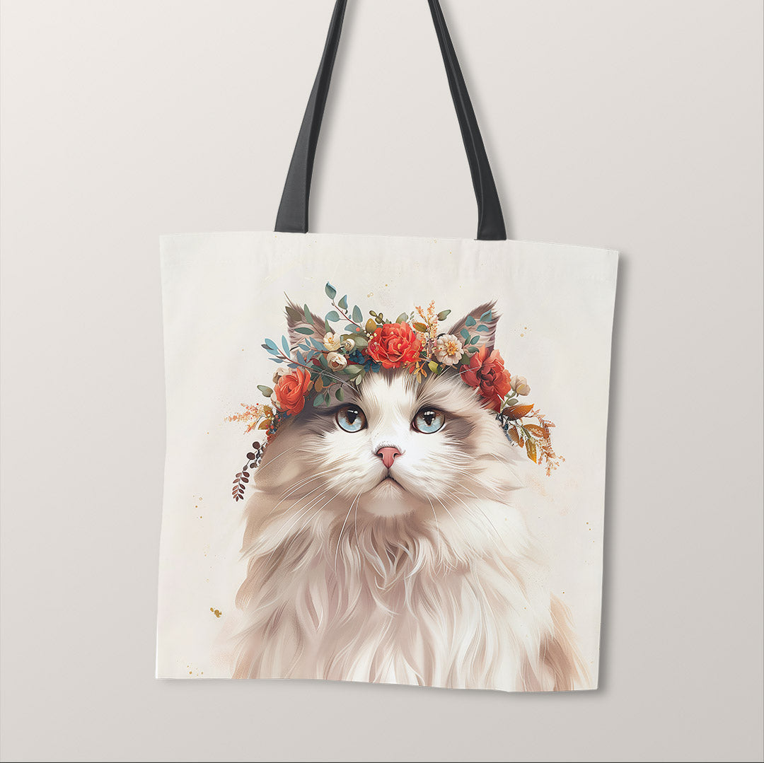 TOTE Floral Headband Ragdoll Cat Fabric Bag Panel TP-389