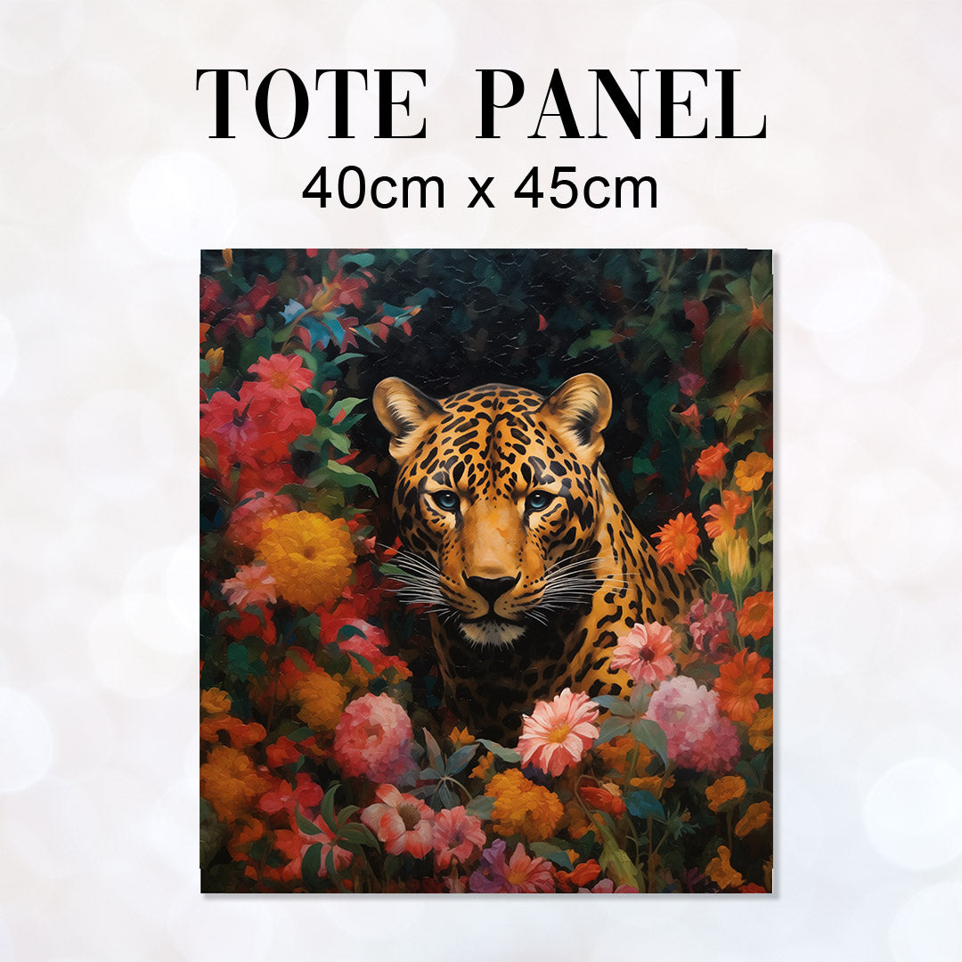 TOTE Floral Jaguar Painting Fabric Bag Panel TP-390