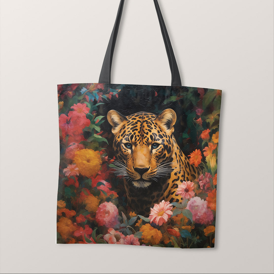 TOTE Floral Jaguar Painting Fabric Bag Panel TP-390