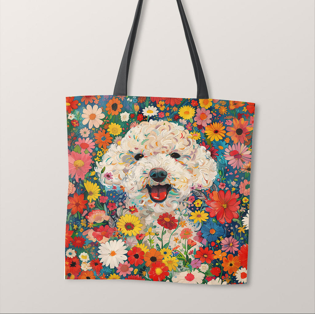 TOTE Floral Poodle Pup Fabric Bag Panel TP-391