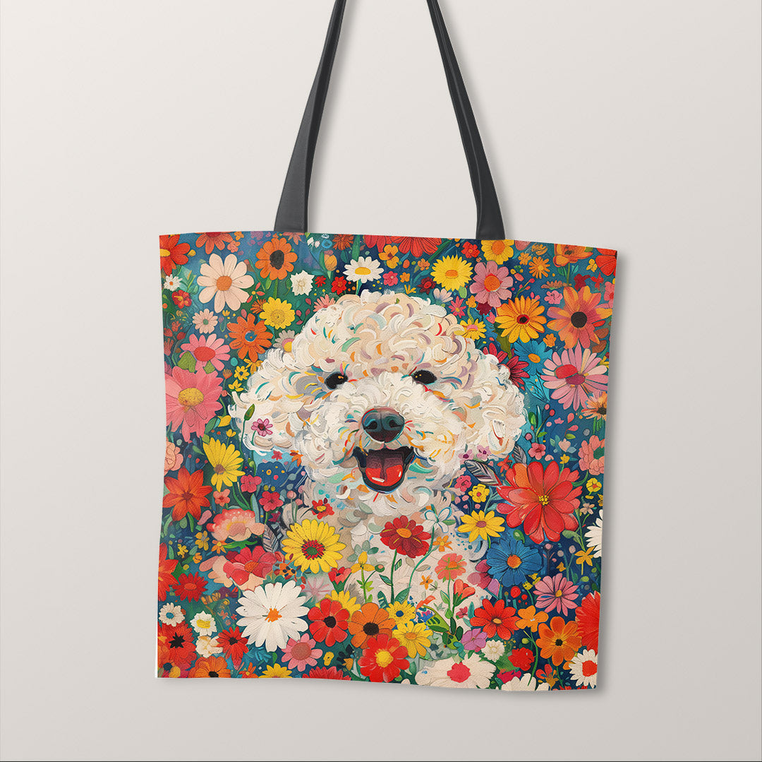 TOTE Floral Poodle Pup Fabric Bag Panel TP-391