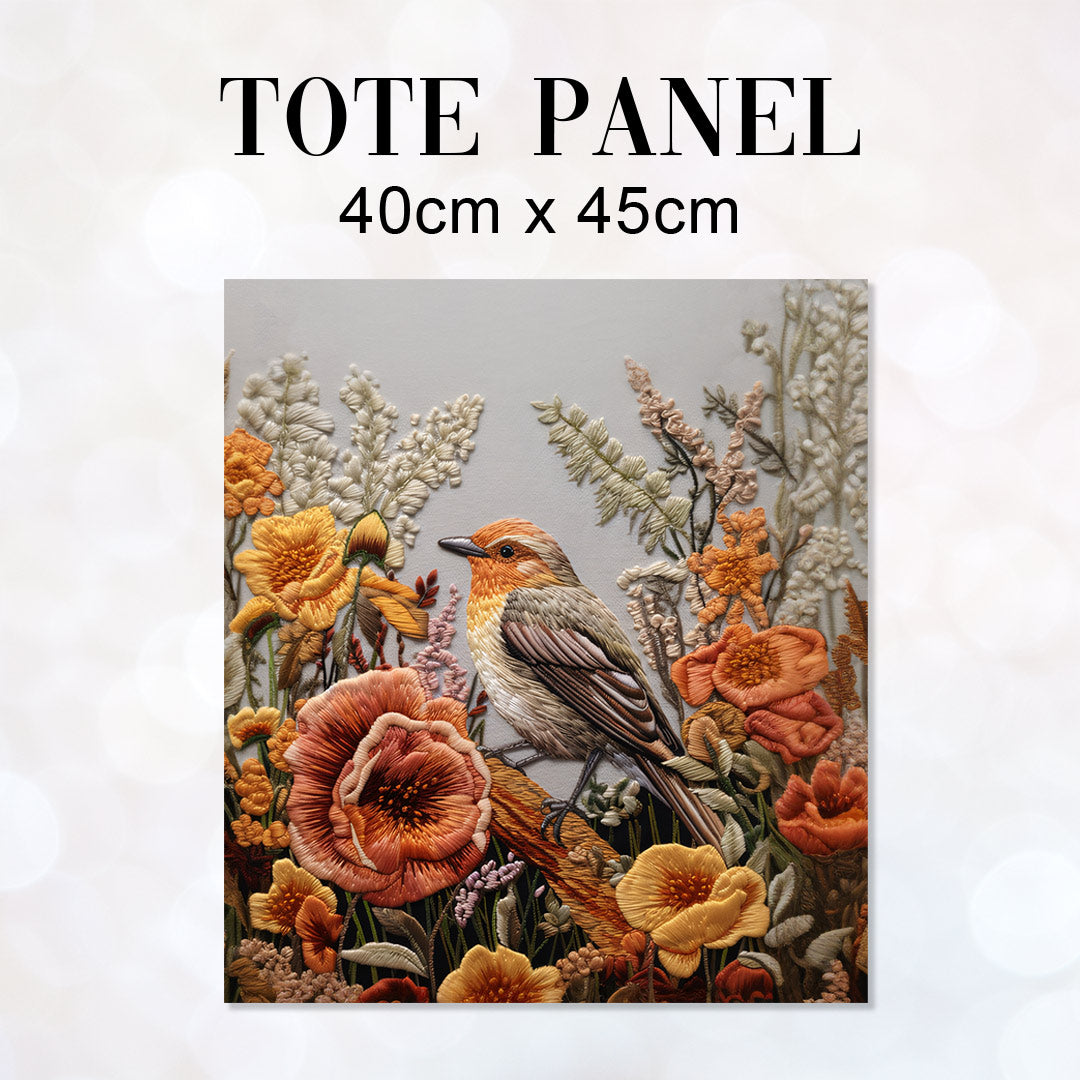 TOTE Embroidery Autumn Robin TP-41 Fabric Bag Panel
