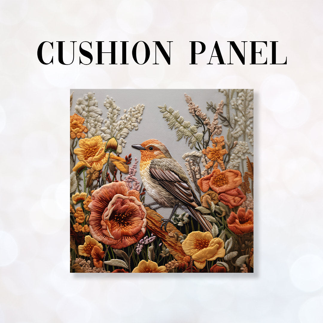 CUSHION Fabric Panel Embroidery Autumn Robin CP-41