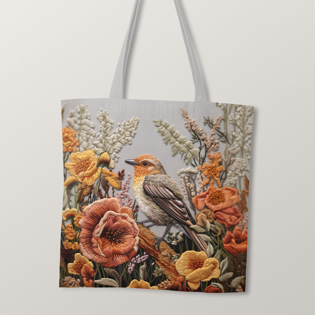 TOTE Embroidery Autumn Robin TP-41 Fabric Bag Panel
