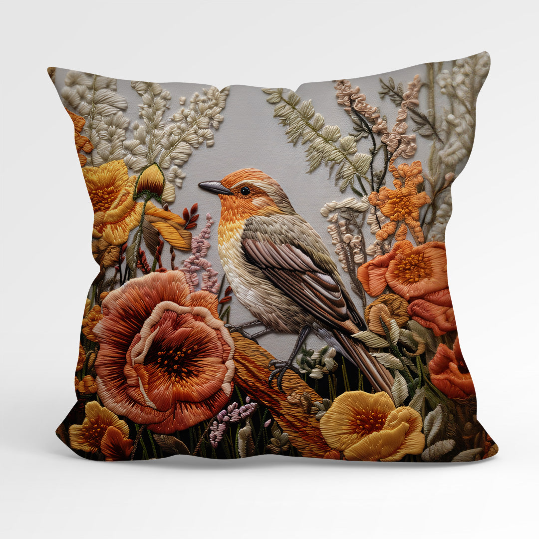 CUSHION Fabric Panel Embroidery Autumn Robin CP-41