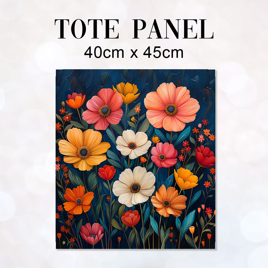 TOTE Retro Flowers Dark Fabric Bag Panel TP-411