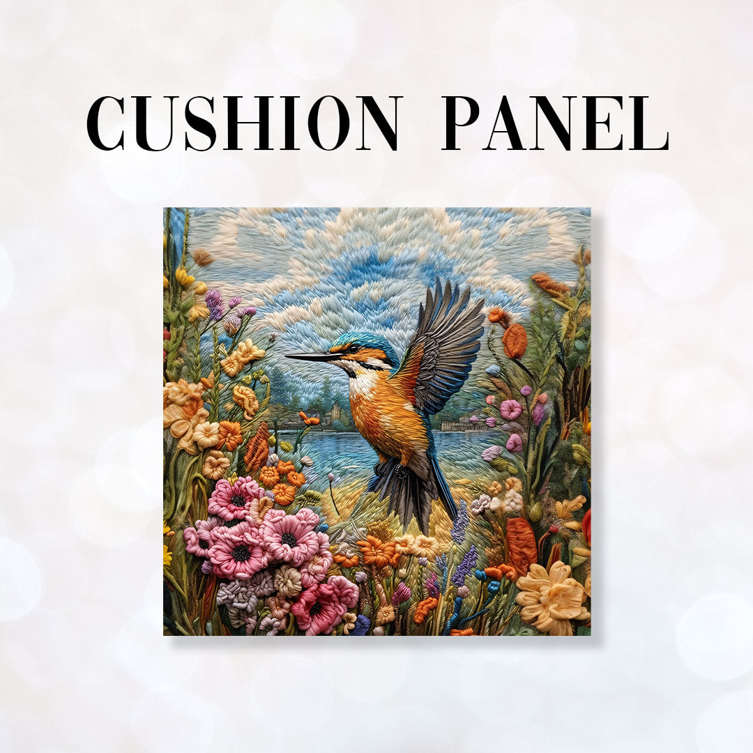 CUSHION Fabric Panel Embroidered Kingfisher CP-42