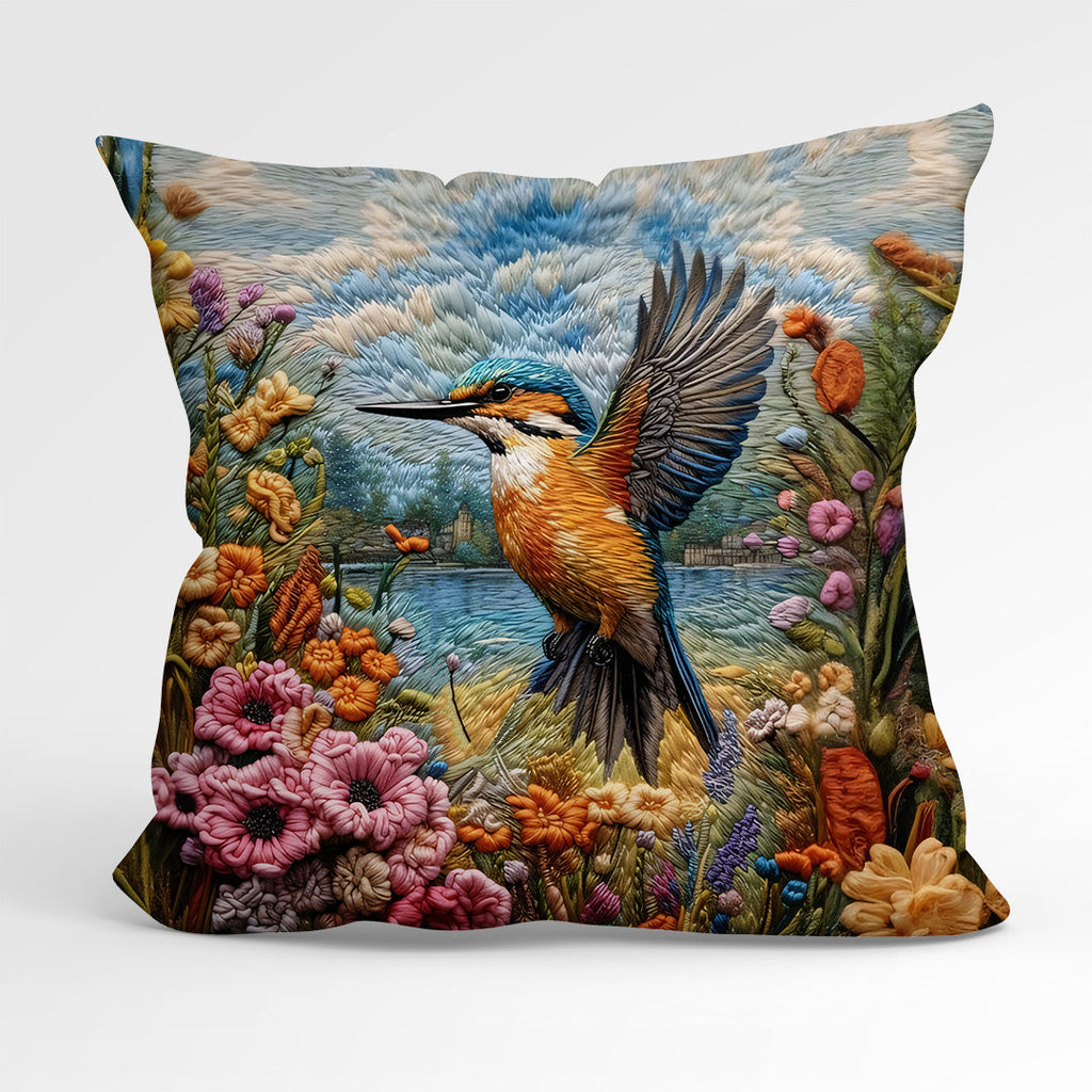 CUSHION Fabric Panel Embroidered Kingfisher CP-42