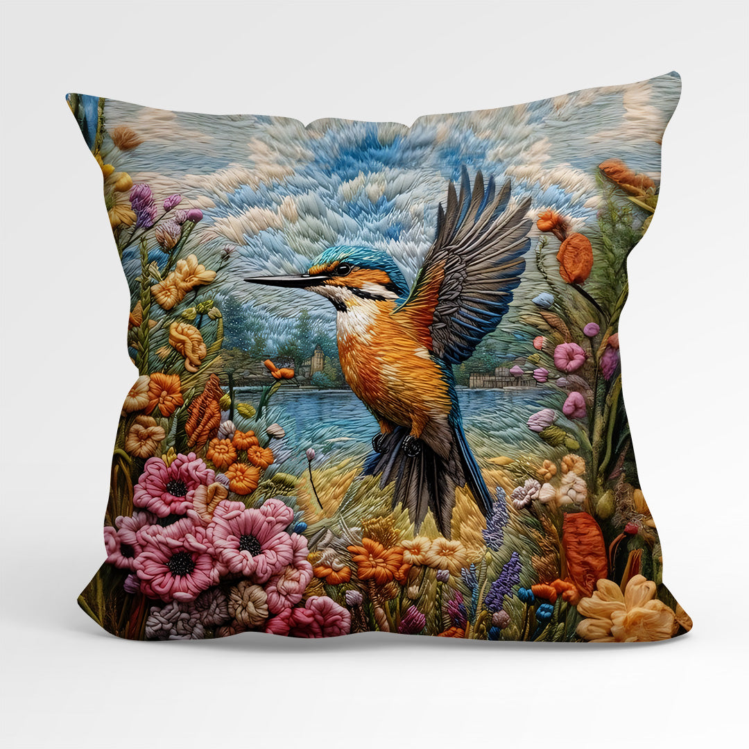 CUSHION Fabric Panel Embroidered Kingfisher CP-42
