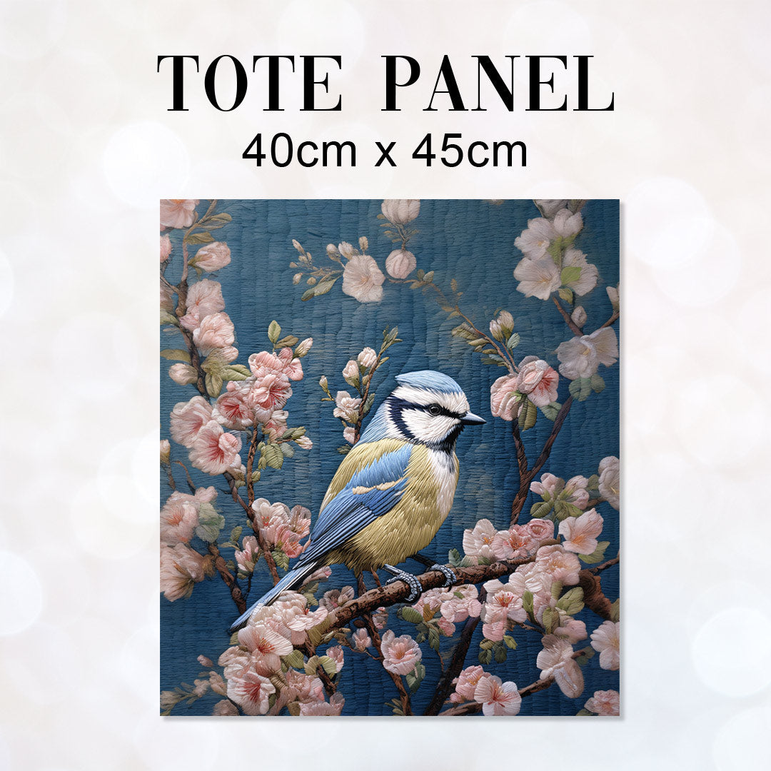 TOTE Embroidered Blue Tit Bird TP-43 Fabric Bag Panel