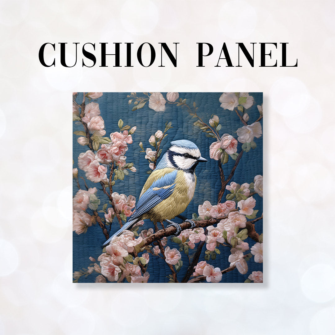 CUSHION Fabric Panel Embroidered Blue Tit Bird CP-43