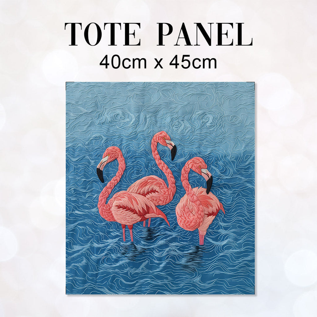 TOTE Embroidered Flamingos Fabric Bag Panel TP-434