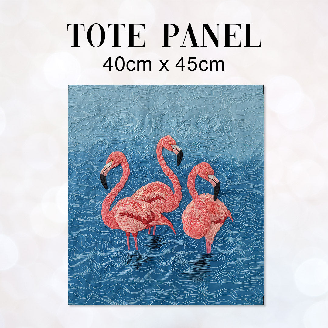 TOTE Embroidered Flamingos Fabric Bag Panel TP-434