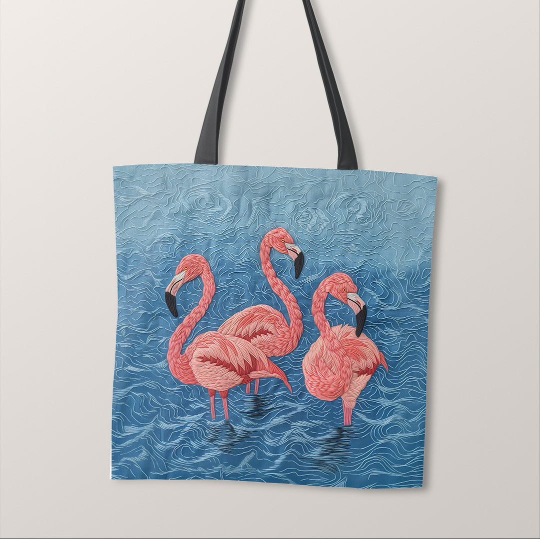 TOTE Embroidered Flamingos Fabric Bag Panel TP-434