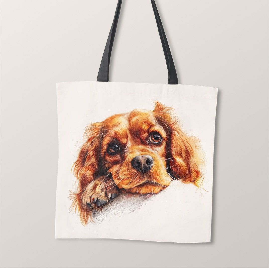 TOTE Cute Ruby Cavalier Spaniel Fabric Bag Panel TP-500