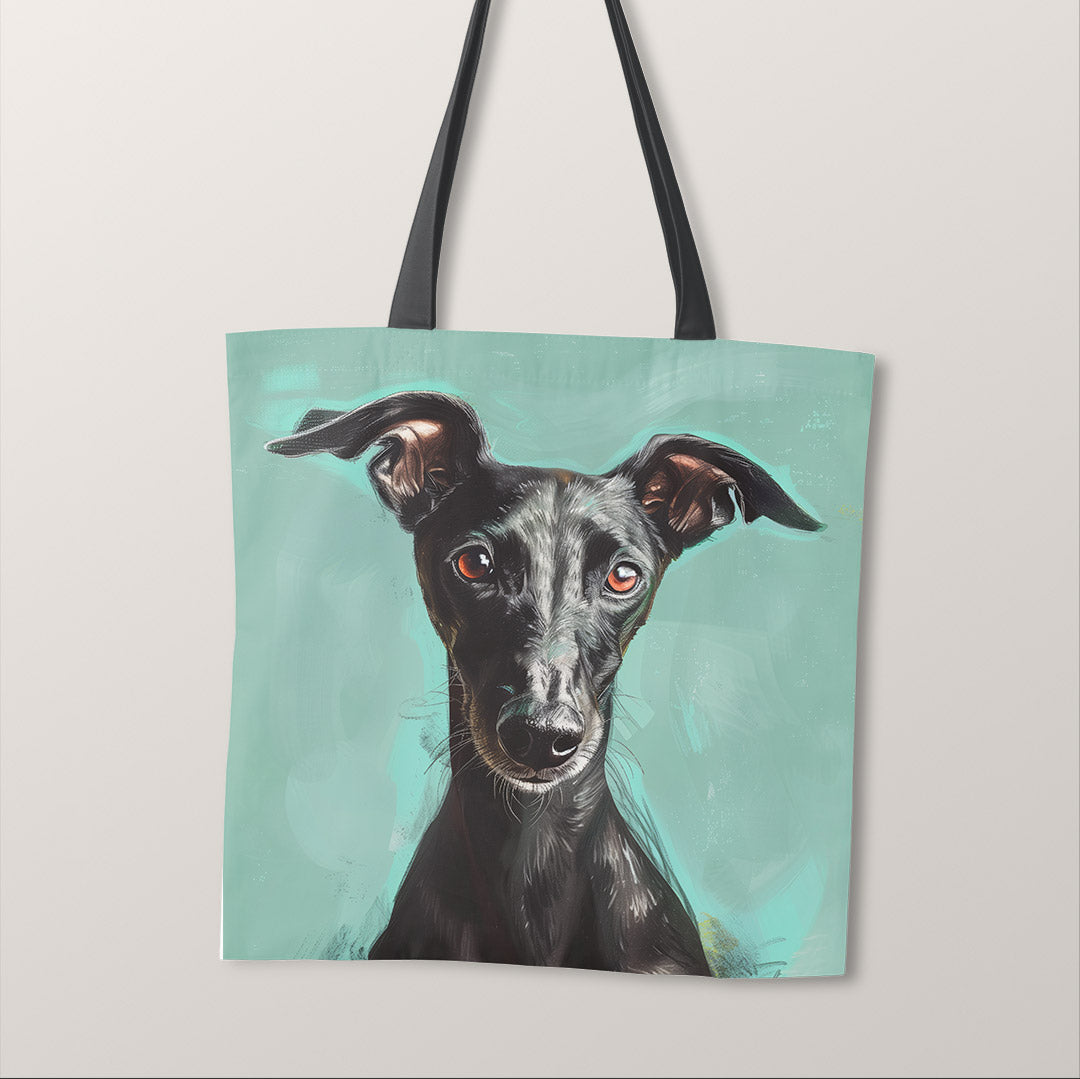 TOTE Black Greyhound On Mint Fabric Bag Panel TP-507