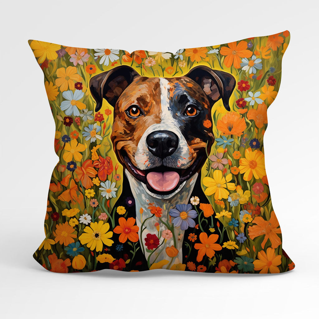 CUSHION Fabric Panel Bright Floral Staffie CP-51