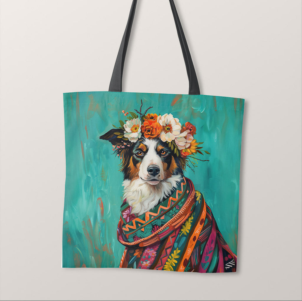 TOTE Australian Shepherd Dog Painting Fabric Bag Panel TP-520