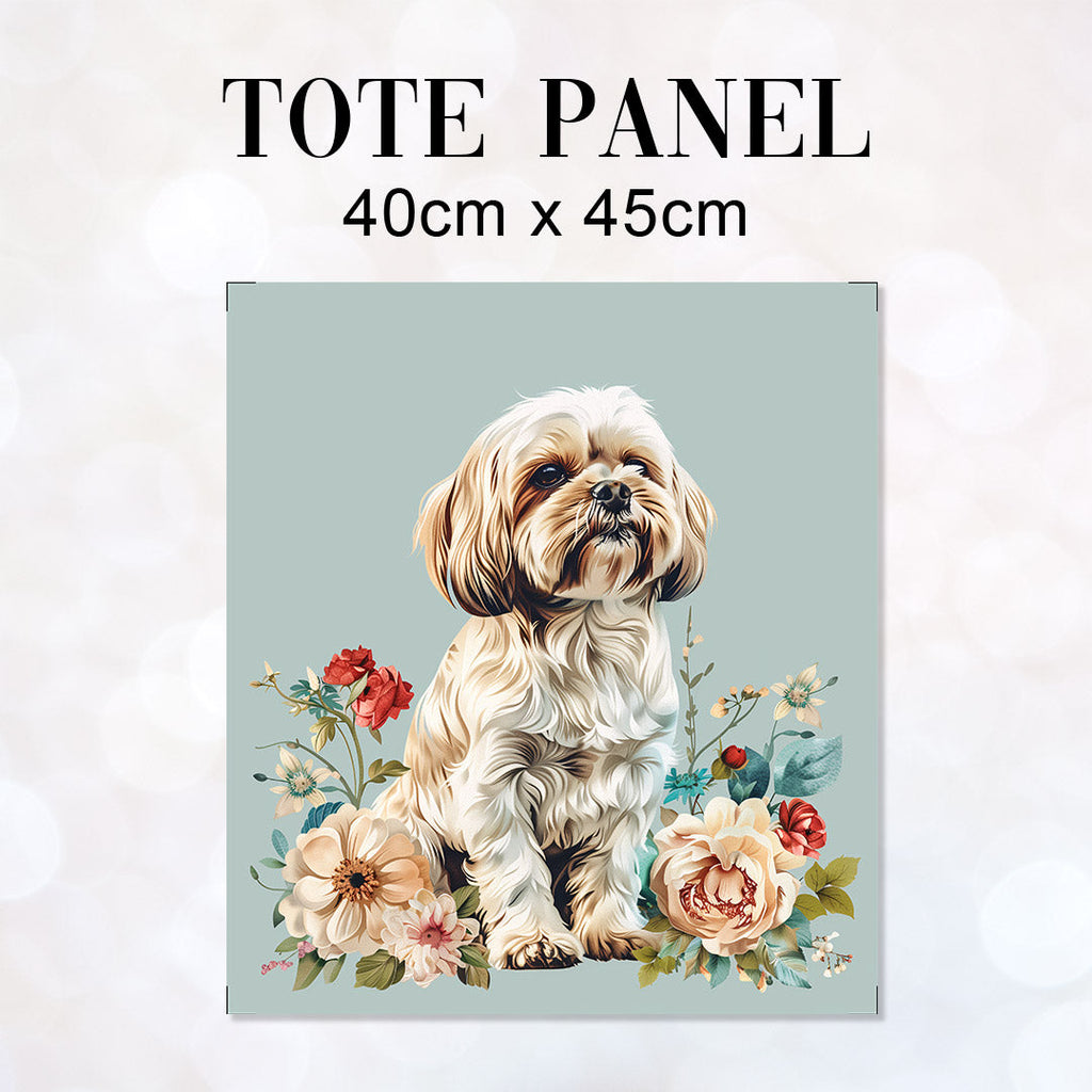 TOTE Floral Maltese Dog 1 Fabric Bag Panel TP-525