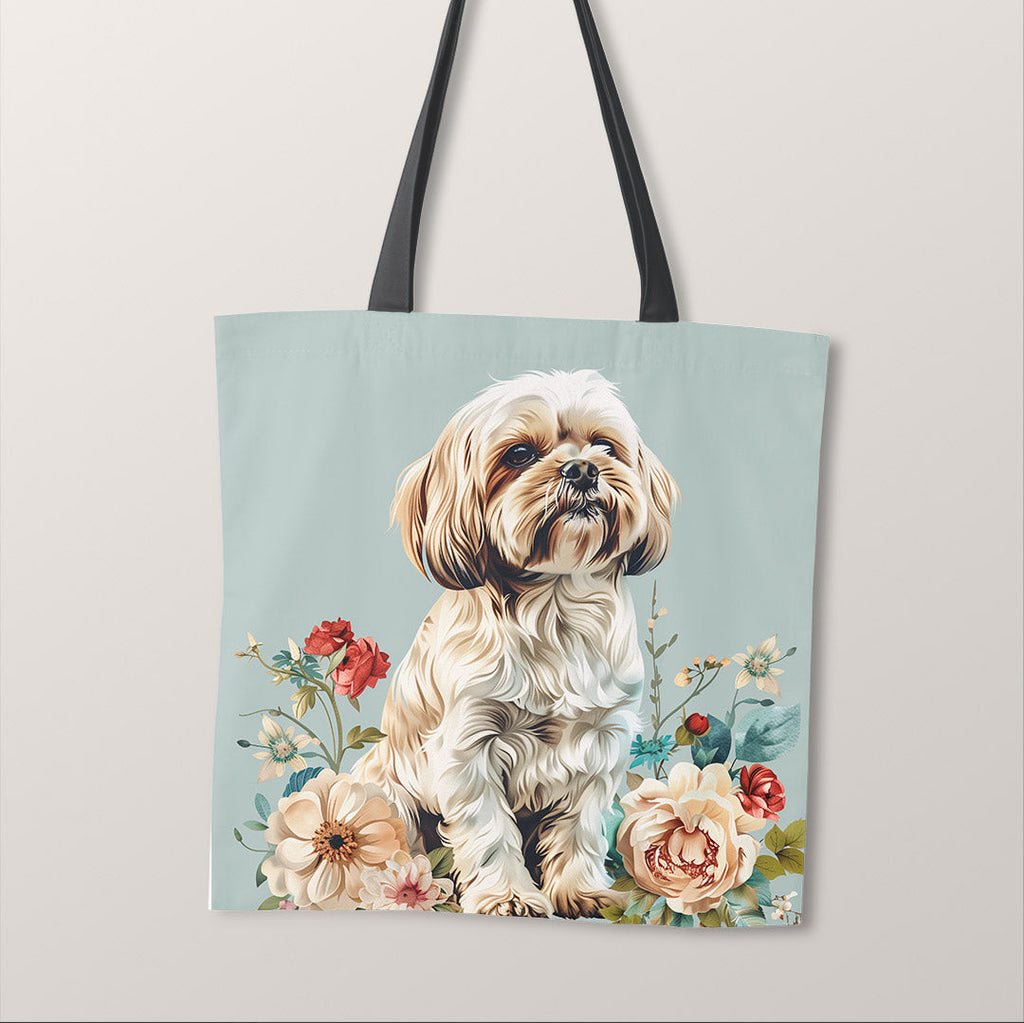 TOTE Floral Maltese Dog 1 Fabric Bag Panel TP-525