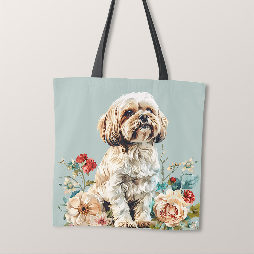 TOTE Floral Maltese Dog 1 Fabric Bag Panel TP-525