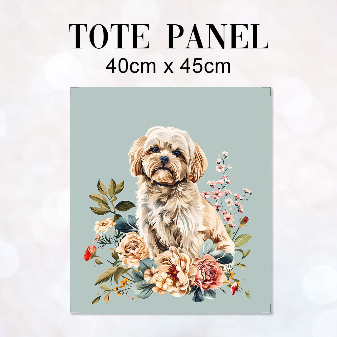 TOTE Floral Maltese Dog 2 Fabric Bag Panel TP-527