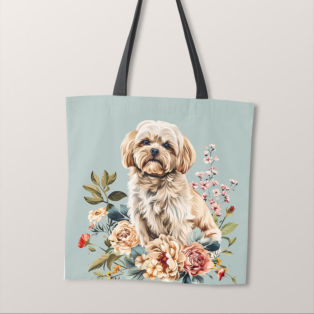 TOTE Floral Maltese Dog 2 Fabric Bag Panel TP-527