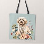 TOTE Floral Maltese Dog 2 Fabric Bag Panel TP-527
