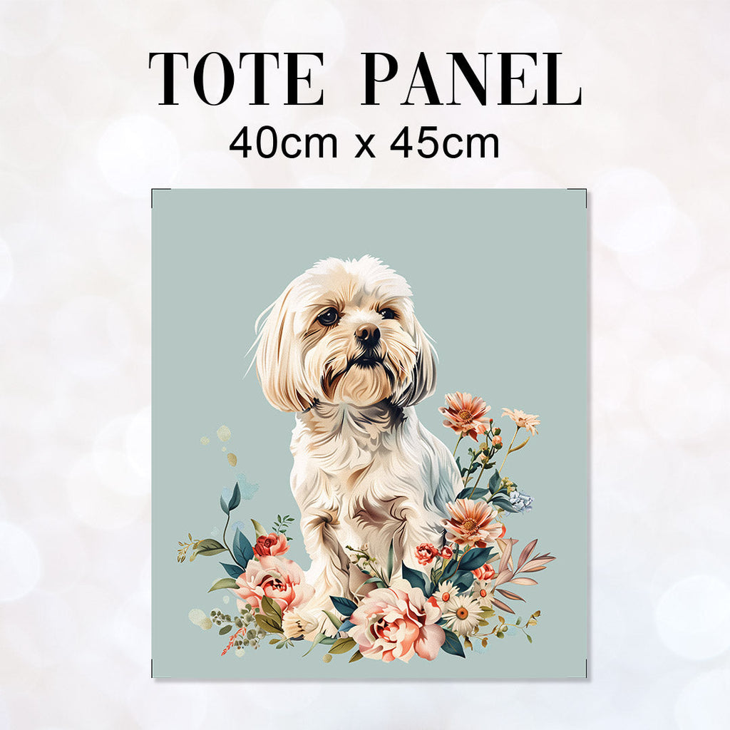 TOTE Floral Maltese Dog 3 Fabric Bag Panel TP-528