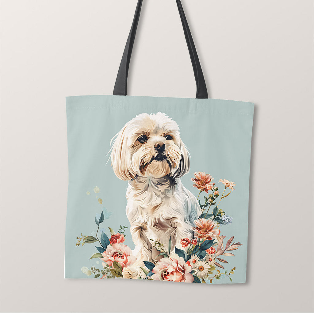 TOTE Floral Maltese Dog 3 Fabric Bag Panel TP-528