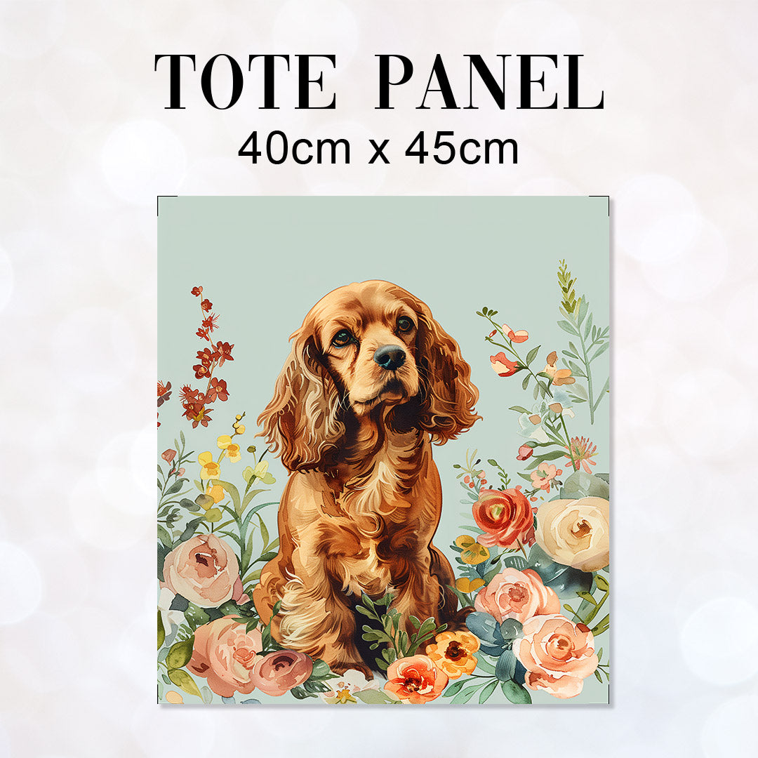 TOTE Floral Brown Cocker Spaniel 1 Fabric Bag Panel TP-529