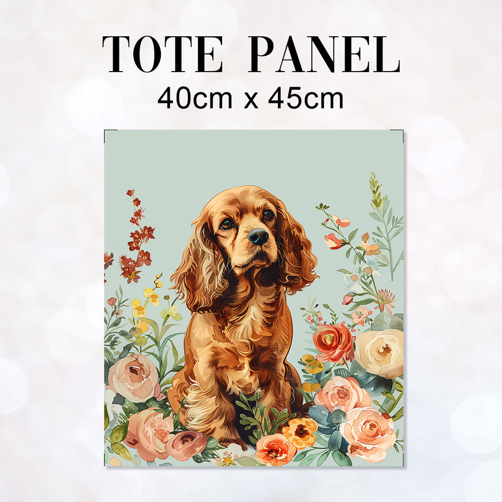 Floral Brown Cocker Spaniel Fabric Panel for sewing Tote Bags – Custom ...