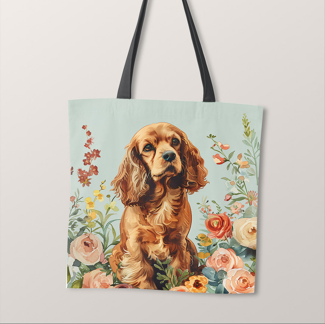 Floral Brown Cocker Spaniel Fabric Panel for sewing Tote Bags – Custom ...