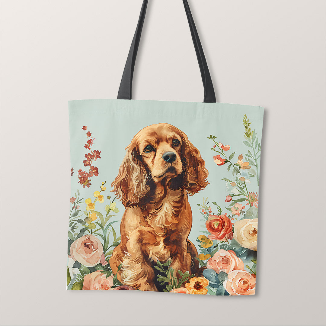 TOTE Floral Brown Cocker Spaniel 1 Fabric Bag Panel TP-529