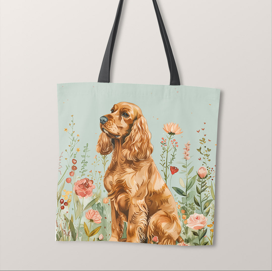 TOTE Floral Brown Cocker Spaniel 2 Fabric Bag Panel TP-531