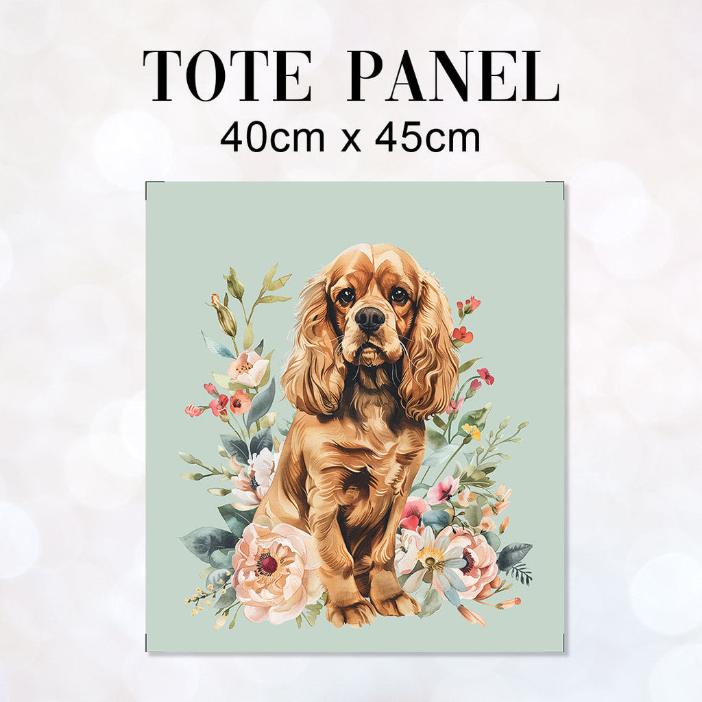 TOTE Floral Brown Cocker Spaniel 3 Fabric Bag Panel TP-532