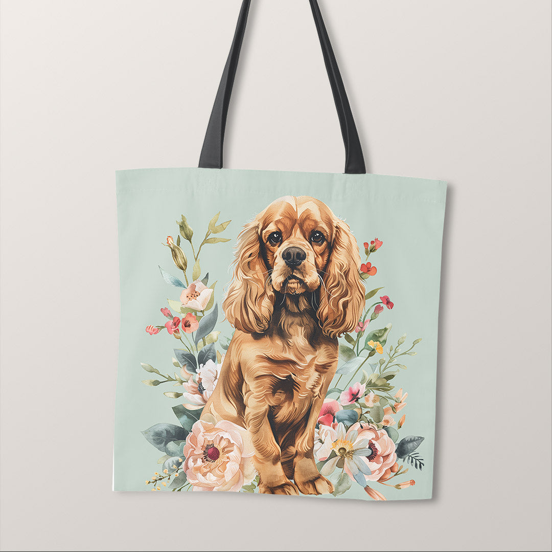 TOTE Floral Brown Cocker Spaniel 3 Fabric Bag Panel TP-532