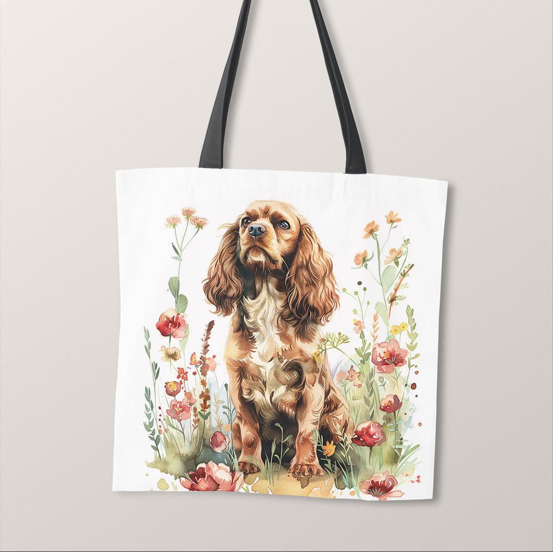 TOTE Floral Cocker Spaniel Fabric Bag Panel TP-533