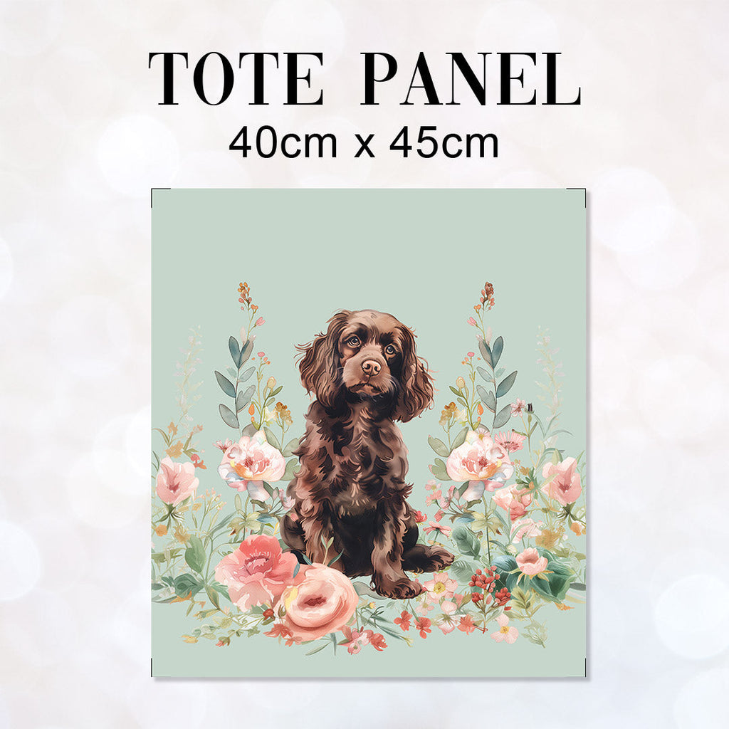 TOTE Floral Brown Cocker Spaniel Fabric Bag Panel TP-534