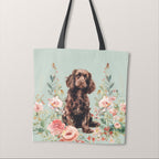 TOTE Floral Brown Cocker Spaniel Fabric Bag Panel TP-534