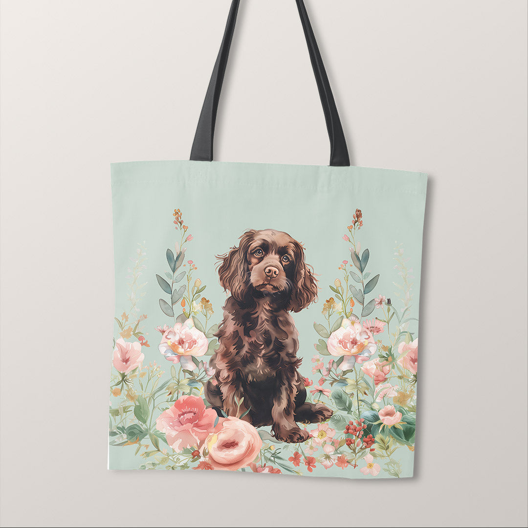 TOTE Floral Brown Cocker Spaniel Fabric Bag Panel TP-534