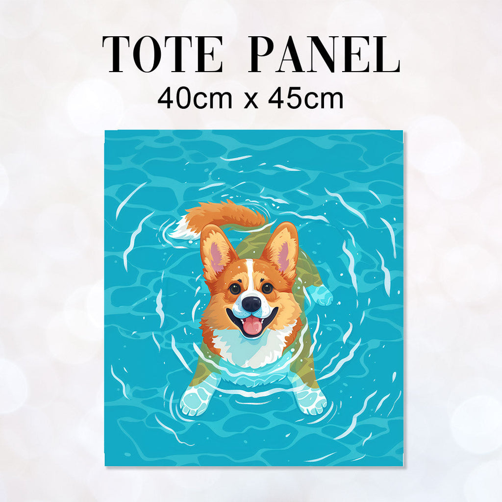 TOTE Swimming Corgi Dog Fabric Bag Panel TP-535