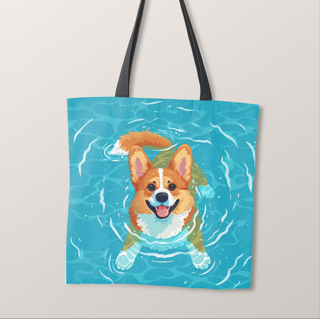 TOTE Swimming Corgi Dog Fabric Bag Panel TP-535