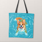 TOTE Swimming Corgi Dog Fabric Bag Panel TP-535