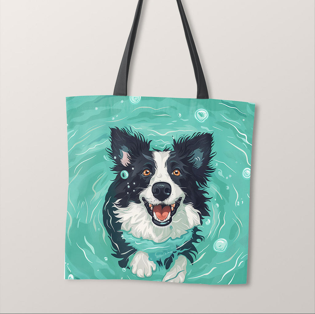 TOTE Swimming Border Collie Dog Fabric Bag Panel TP-537