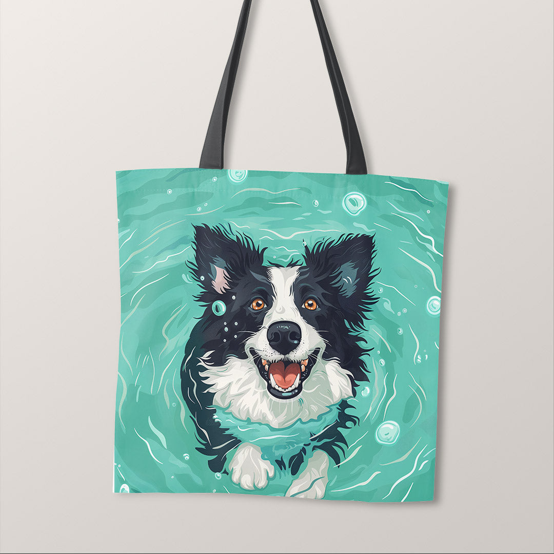 TOTE Swimming Border Collie Dog Fabric Bag Panel TP-537