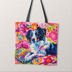 TOTE Colourful Border Collie Fabric Bag Panel TP-539